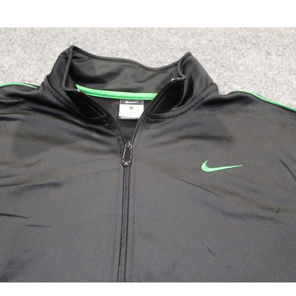 Nike Track Jacket Black‎ Green Swoosh Full Zip Athletic Mens Size M
